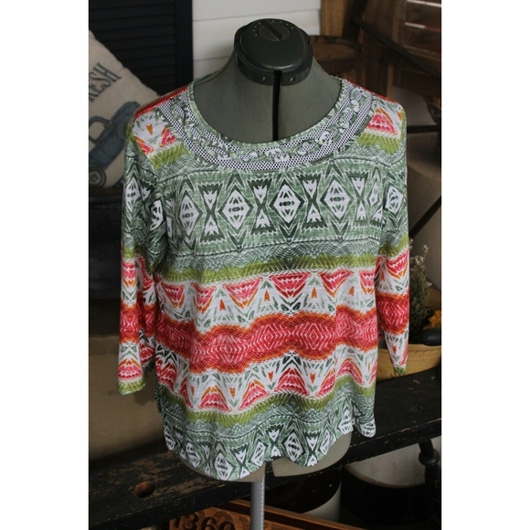 SALE 2/$10 Alfred Dunner Top Size Med Petite Multi Fun Spring Look - Picture 1 of 8